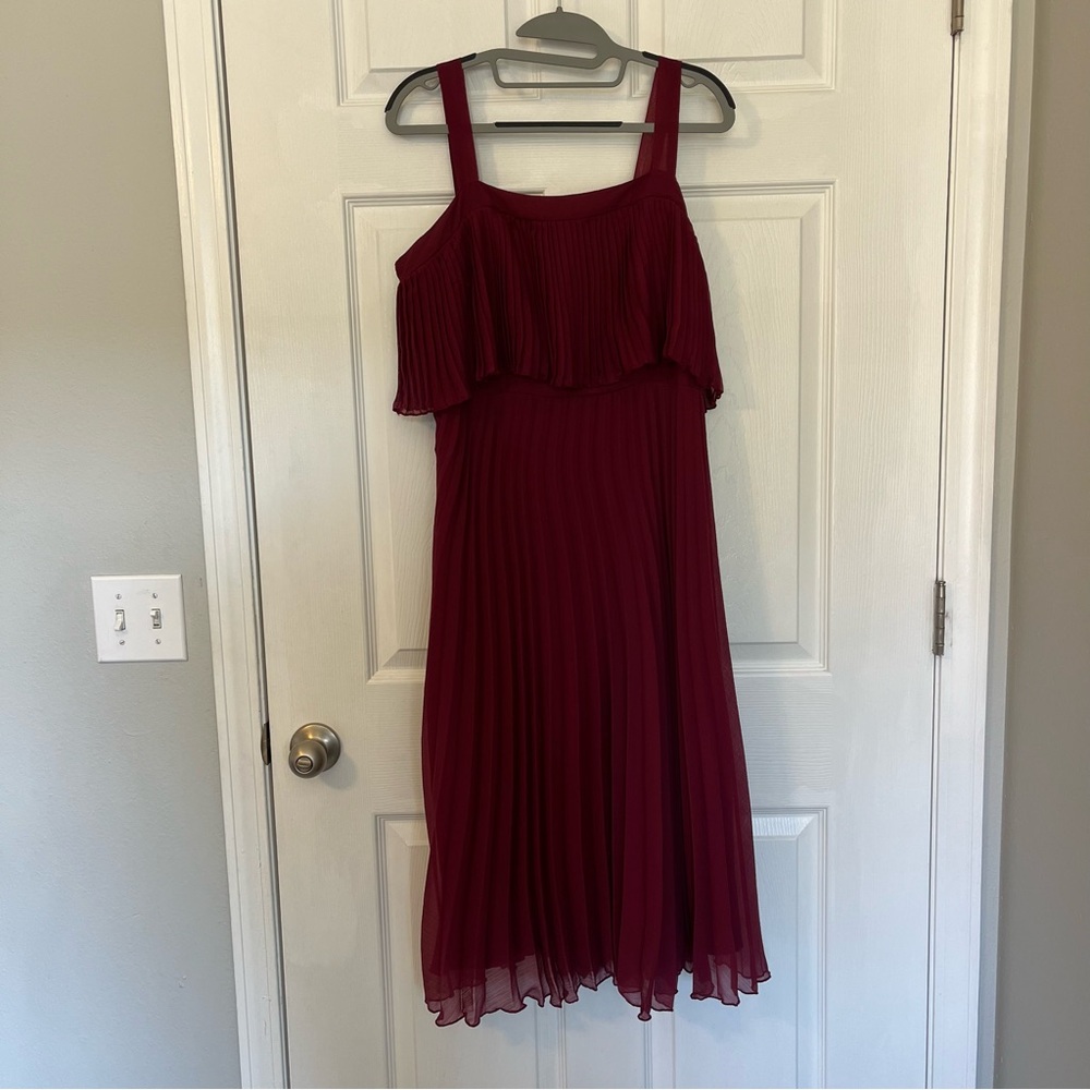 ASOS Midi Dress Wine Pleated Ruffle